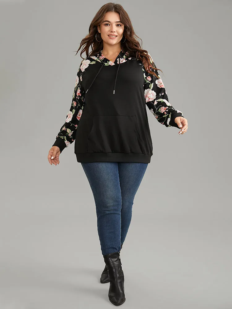 Floral Patchwork Pocket Rib Knit Hooded Sweatshirt sold by Bloomchic product image thumbnail 4