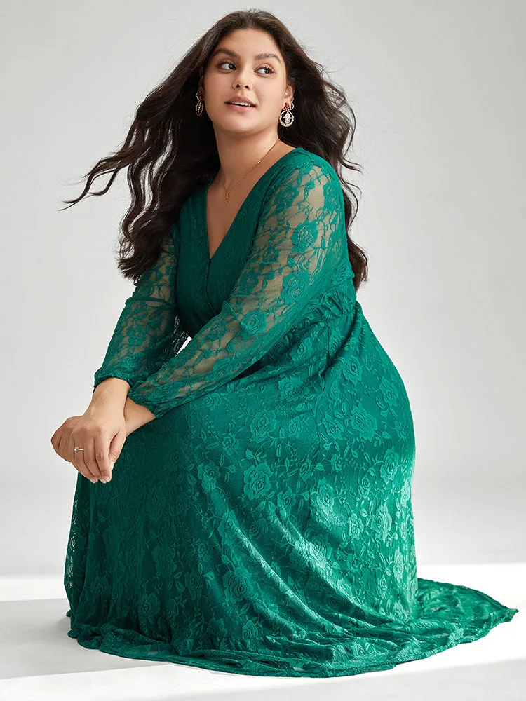 Floral Crochet Lace Mesh Overlap Collar Dress sold by Bloomchic product image thumbnail 3