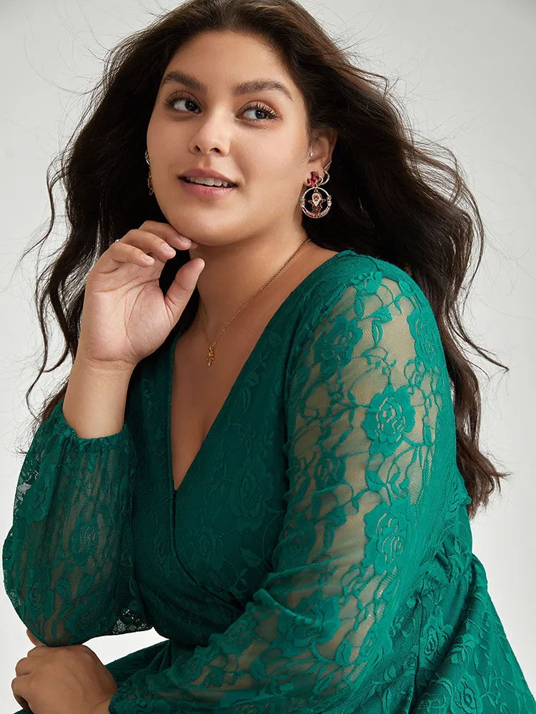 Floral Crochet Lace Mesh Overlap Collar Dress sold by Bloomchic product image thumbnail 5