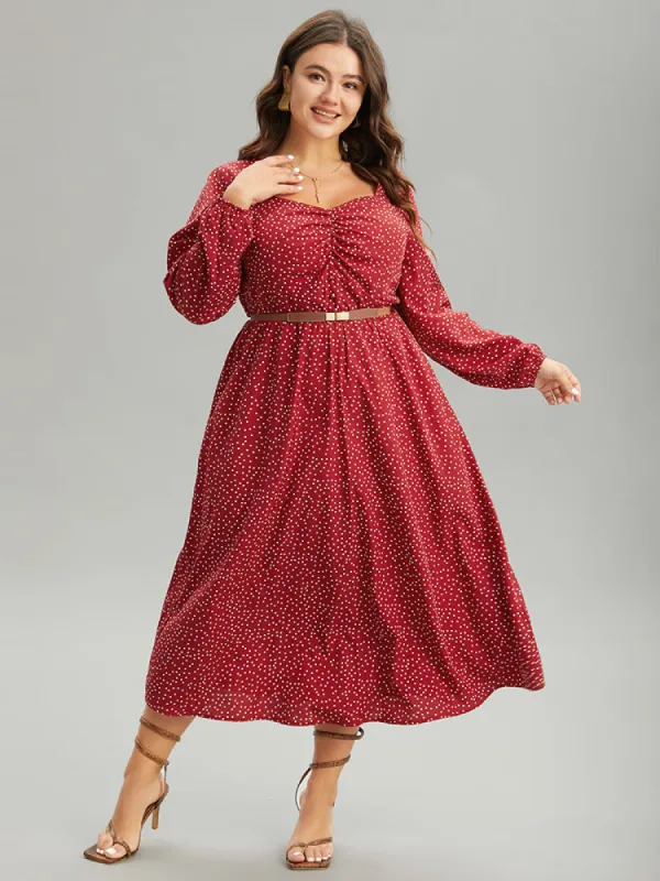 Polka Dot Ruched Overlap Collar Pocket Dress sold by Bloomchic