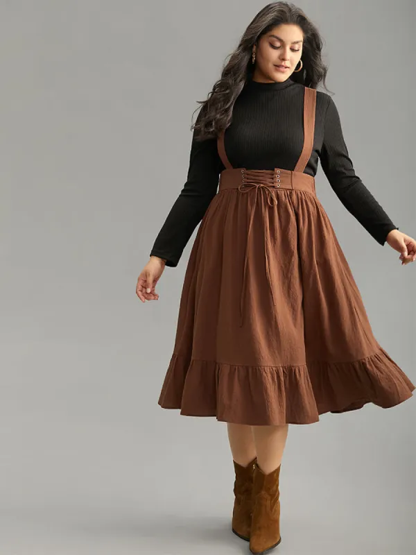 Plain Adjustable Straps Lace Up Ruffle Hem Dress sold by Bloomchic
