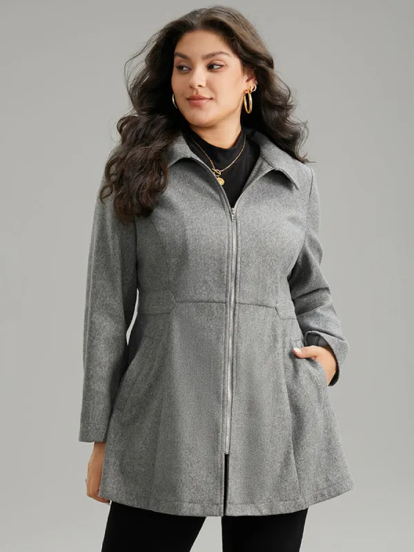 Solid Pocket Lapel Collar Zipper Coat sold by Bloomchic