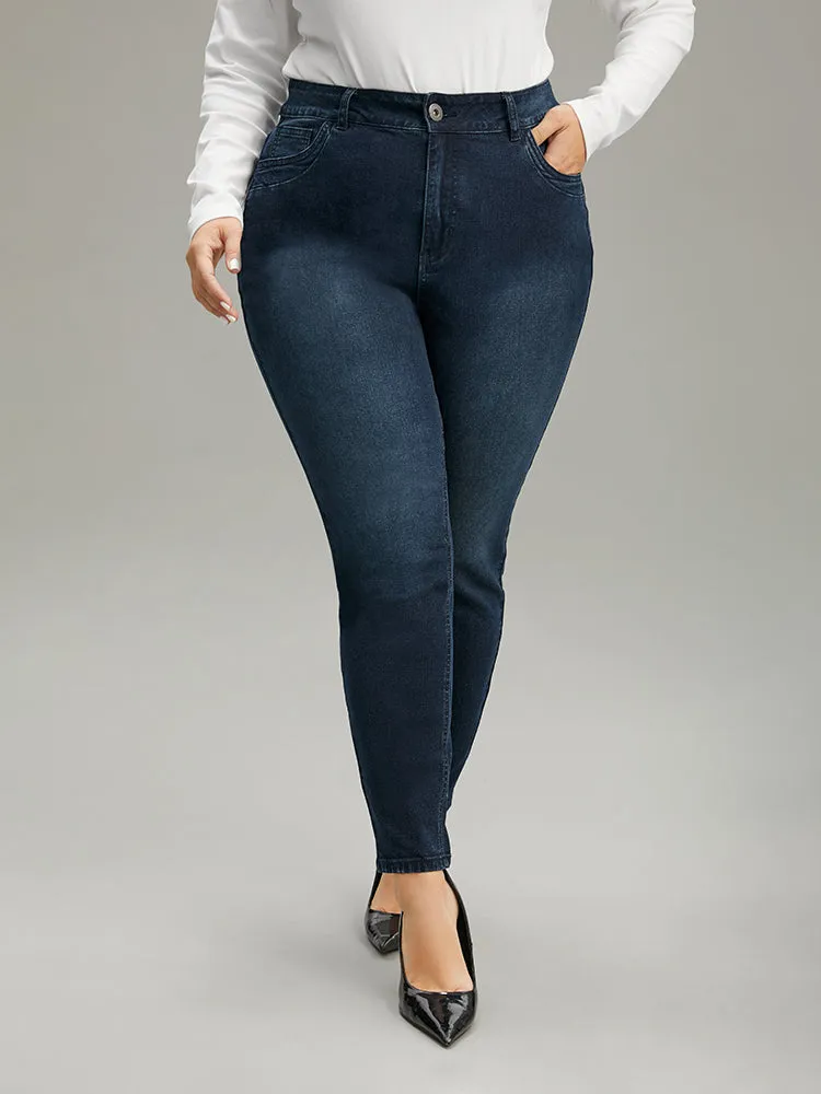 Pleated Detail Pocket Skinny Dark Wash Jeans sold by Bloomchic