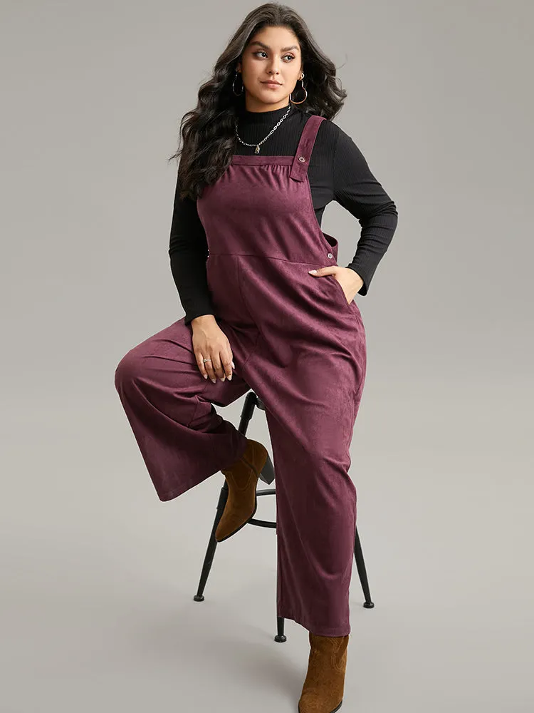 Plain Button Up Adjustable Straps Jumpsuit sold by Bloomchic