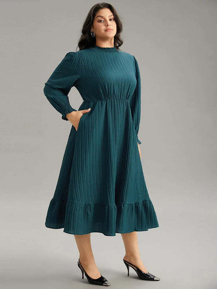 Plain Texture Elastic Waist Frill Trim Shirred Dress sold by Bloomchic product image thumbnail 4