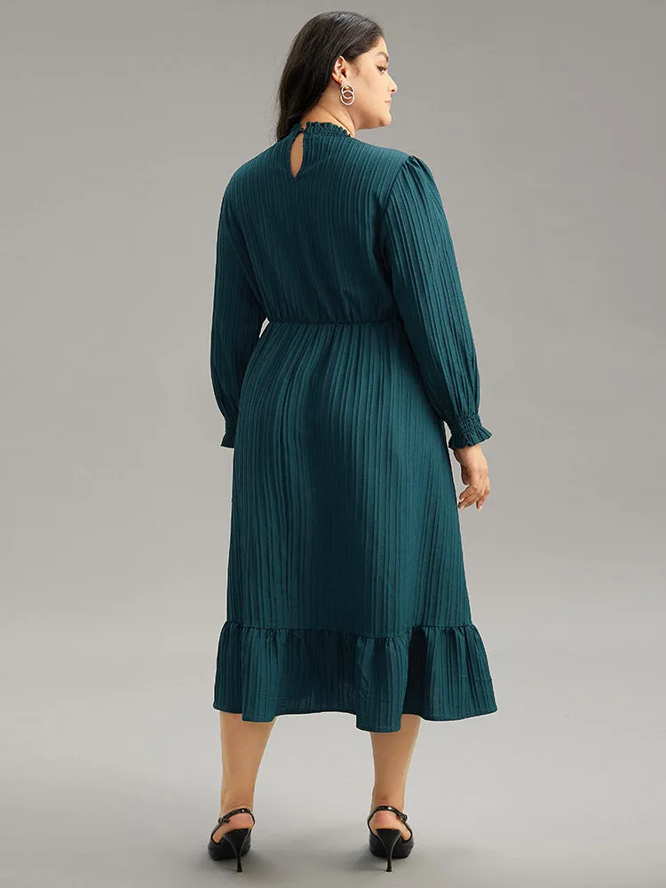 Plain Texture Elastic Waist Frill Trim Shirred Dress sold by Bloomchic product image thumbnail 5