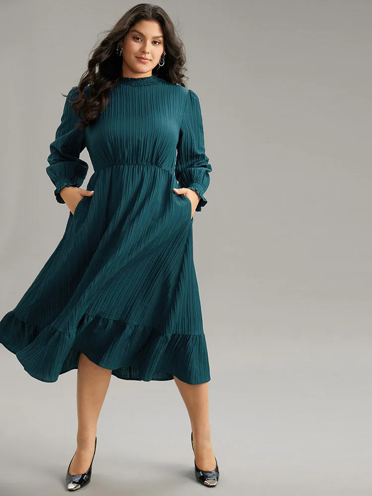 Plain Texture Elastic Waist Frill Trim Shirred Dress sold by Bloomchic product image thumbnail 2