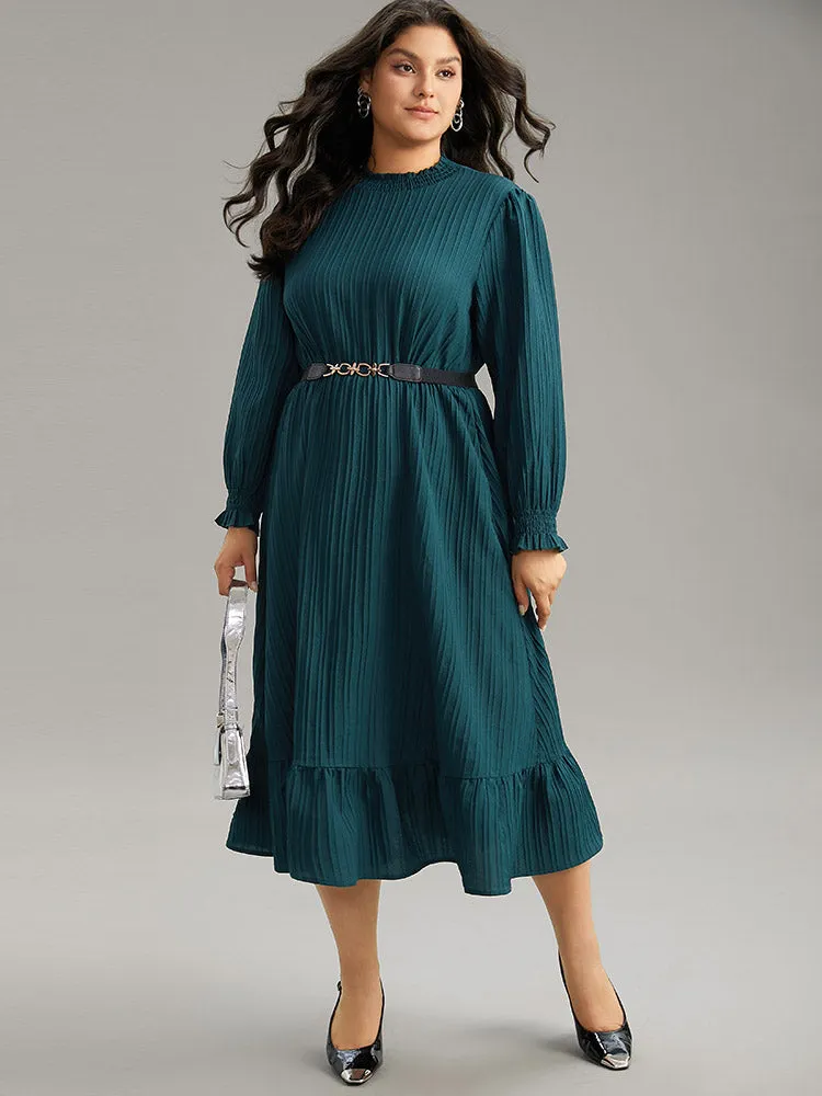 Plain Texture Elastic Waist Frill Trim Shirred Dress sold by Bloomchic product image thumbnail 3