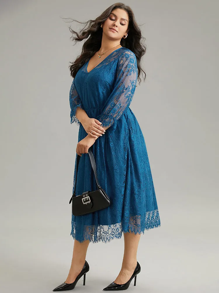 Plain Crochet Lace Mesh Elastic Waist Dress sold by Bloomchic product image thumbnail 4