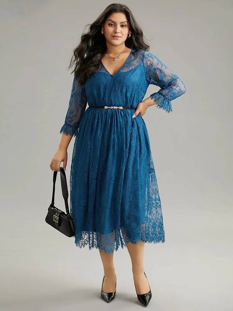 Plain Crochet Lace Mesh Elastic Waist Dress sold by Bloomchic product image thumbnail 2