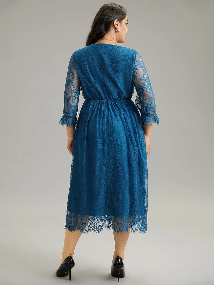 Plain Crochet Lace Mesh Elastic Waist Dress sold by Bloomchic product image thumbnail 5