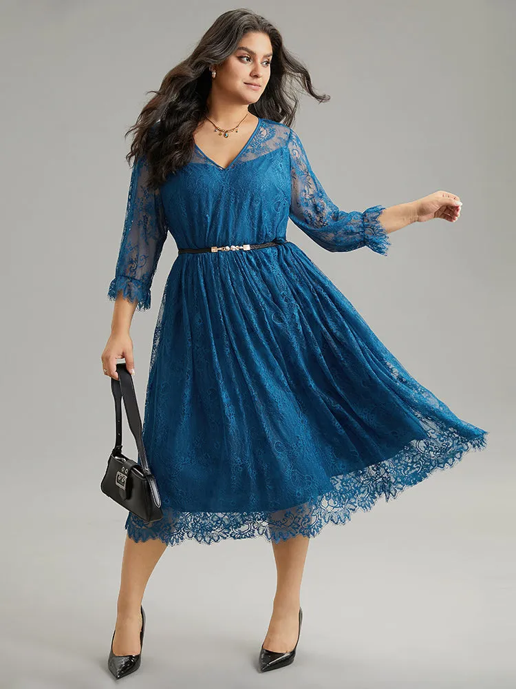 Plain Crochet Lace Mesh Elastic Waist Dress sold by Bloomchic