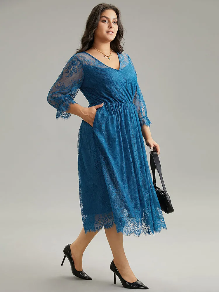 Plain Crochet Lace Mesh Elastic Waist Dress sold by Bloomchic product image thumbnail 3