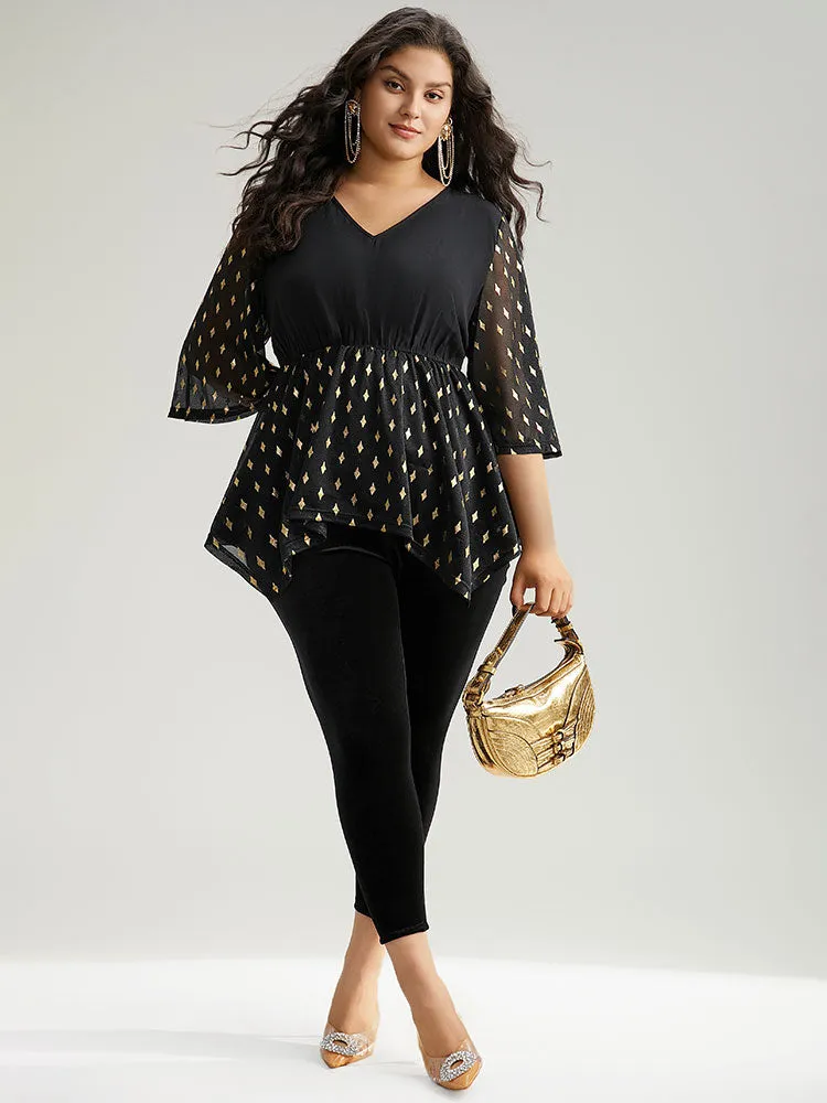 Glitter Patchwork Mesh Hanky Hem Blouse sold by Bloomchic product image thumbnail 5