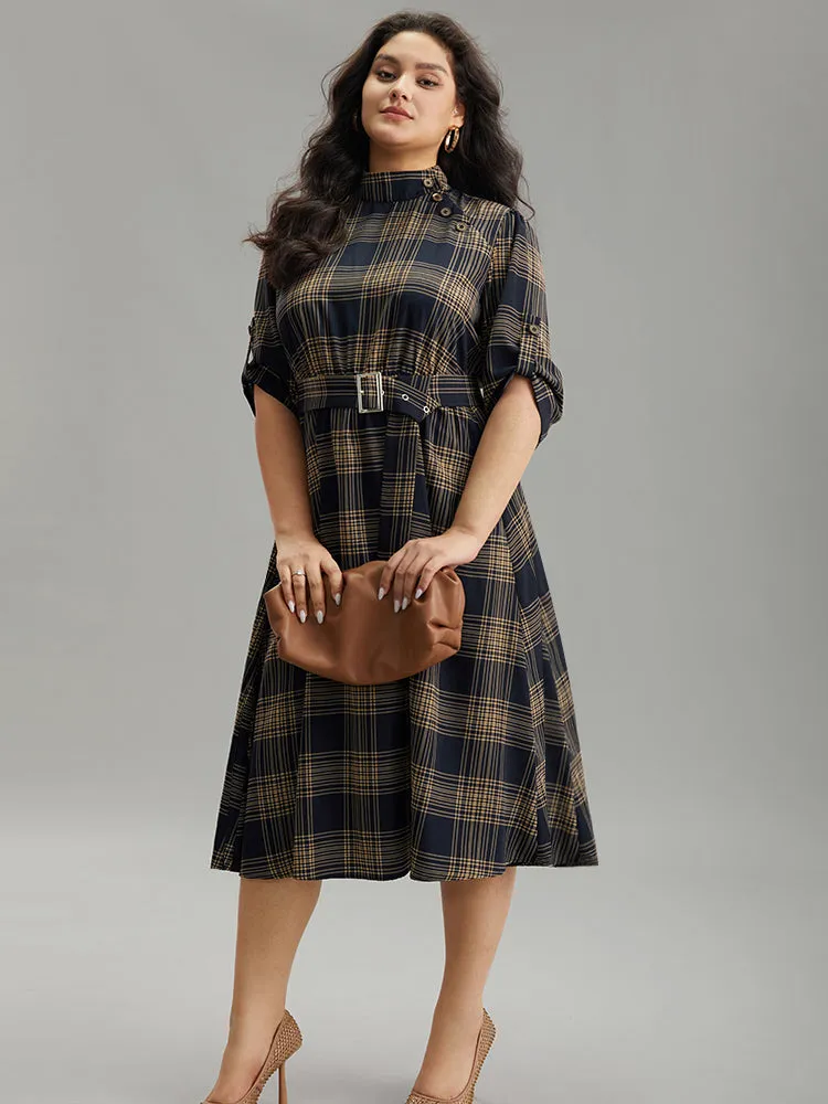 Mock Neck Plaid Buckle Detail Belted Dress sold by Bloomchic product image thumbnail 3