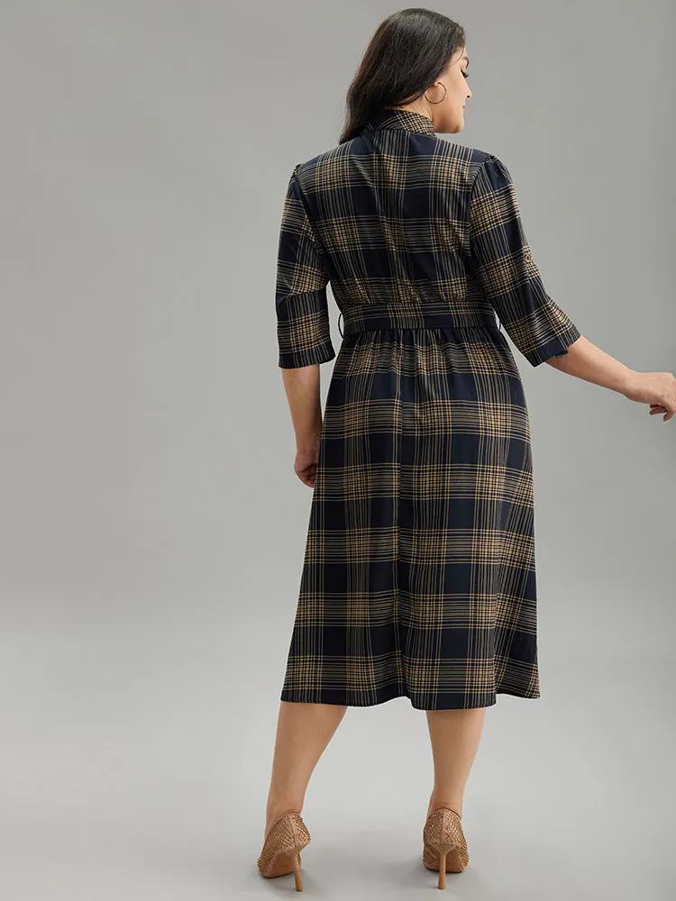 Mock Neck Plaid Buckle Detail Belted Dress sold by Bloomchic product image thumbnail 5