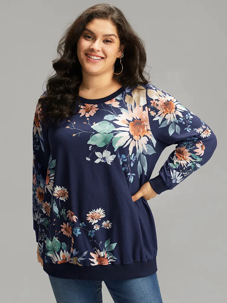 Floral Print Round Neck Sweatshirt sold by Bloomchic