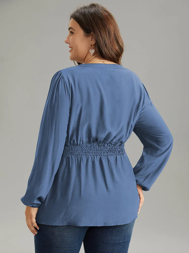 Solid Frill Trim Shirred Flutter Hem Blouse sold by Bloomchic product image thumbnail 5