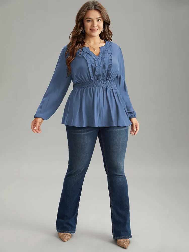Solid Frill Trim Shirred Flutter Hem Blouse sold by Bloomchic product image thumbnail 4