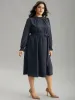 Twill Mesh Patchwork Belted Plicated Detail Dress sold by Bloomchic