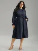Twill Mesh Patchwork Belted Plicated Detail Dress sold by Bloomchic