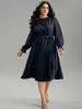 Twill Mesh Patchwork Belted Plicated Detail Dress sold by Bloomchic