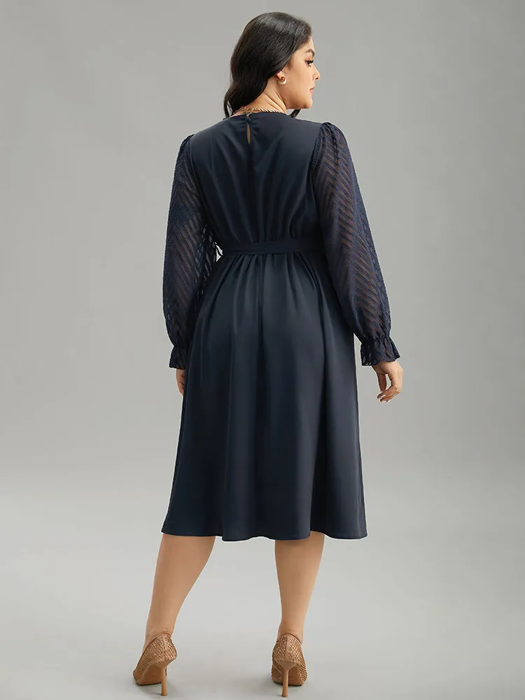 Twill Mesh Patchwork Belted Plicated Detail Dress sold by Bloomchic product image thumbnail 3