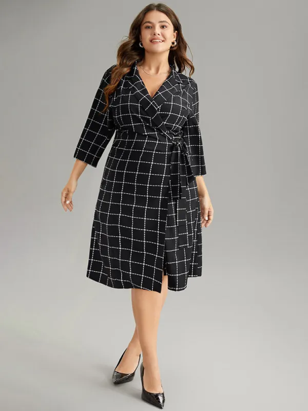 Plaid Suit Collar Pocket Ties Wrap Dress sold by Bloomchic