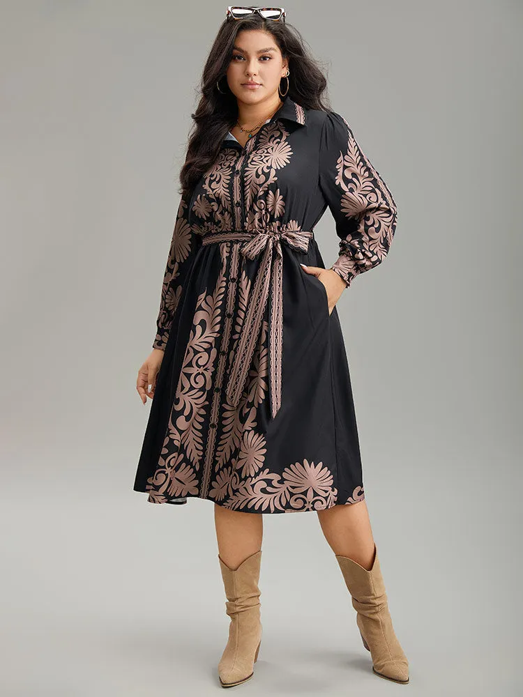 Boho Print Shirt Collar Belted Dress sold by Bloomchic product image thumbnail 2