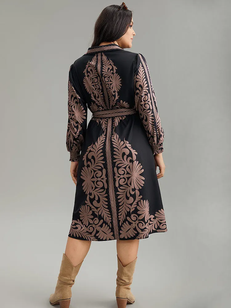 Boho Print Shirt Collar Belted Dress sold by Bloomchic product image thumbnail 3