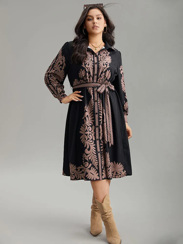 Boho Print Shirt Collar Belted Dress sold by Bloomchic product image thumbnail 5