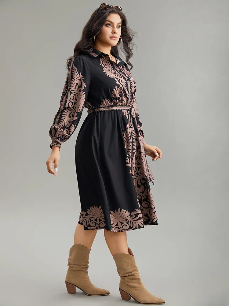 Boho Print Shirt Collar Belted Dress sold by Bloomchic product image thumbnail 4