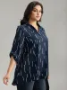 Geometric Shirt Collar Roll Tab Sleeve Blouse sold by Bloomchic