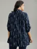 Geometric Shirt Collar Roll Tab Sleeve Blouse sold by Bloomchic