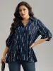 Geometric Shirt Collar Roll Tab Sleeve Blouse sold by Bloomchic
