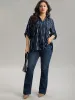 Geometric Shirt Collar Roll Tab Sleeve Blouse sold by Bloomchic