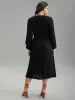 Static-Free Solid Lantern Sleeve Pleated Dress sold by Bloomchic