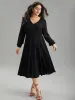 Static-Free Solid Lantern Sleeve Pleated Dress sold by Bloomchic