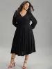 Static-Free Solid Lantern Sleeve Pleated Dress sold by Bloomchic