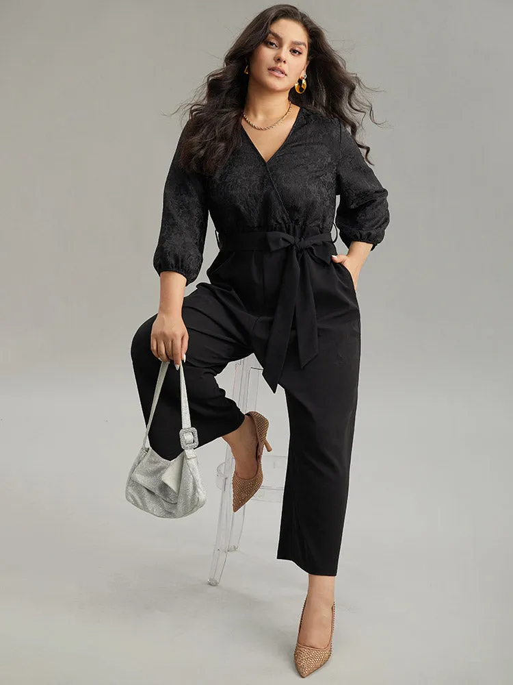 Plain Textured Belted Wrap Jumpsuit sold by Bloomchic product image thumbnail 5