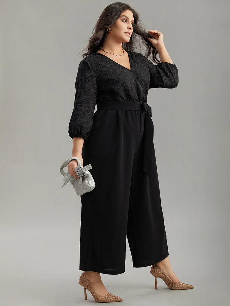 Plain Textured Belted Wrap Jumpsuit sold by Bloomchic product image thumbnail 4