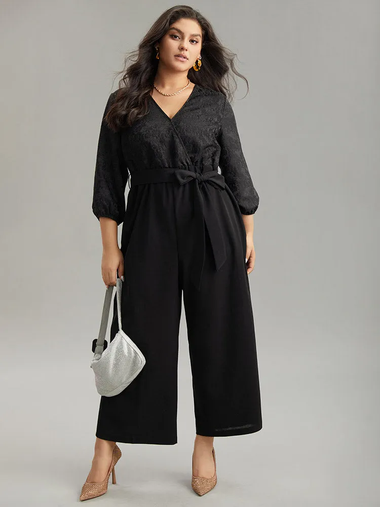 Plain Textured Belted Wrap Jumpsuit sold by Bloomchic product image thumbnail 2