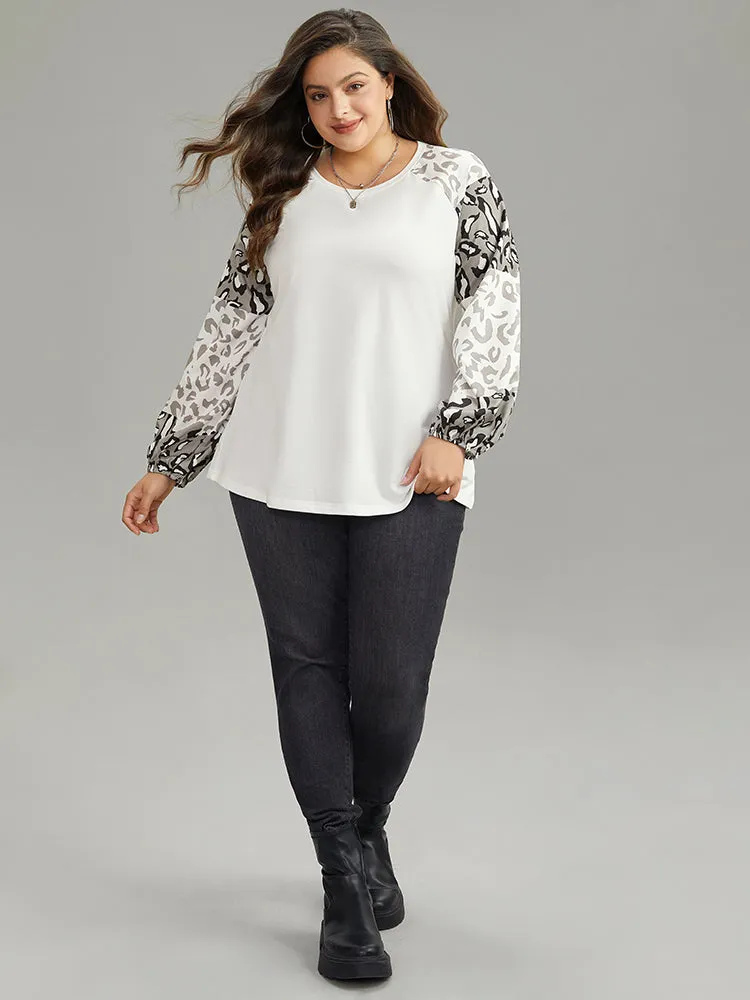 Leopard Patchwork Contrast Lantern Sleeve Sweatshirt sold by Bloomchic product image thumbnail 5