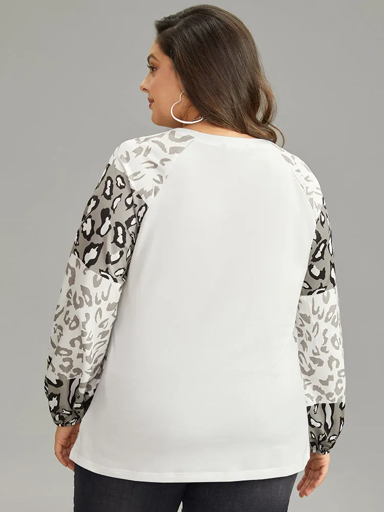 Leopard Patchwork Contrast Lantern Sleeve Sweatshirt sold by Bloomchic product image thumbnail 4