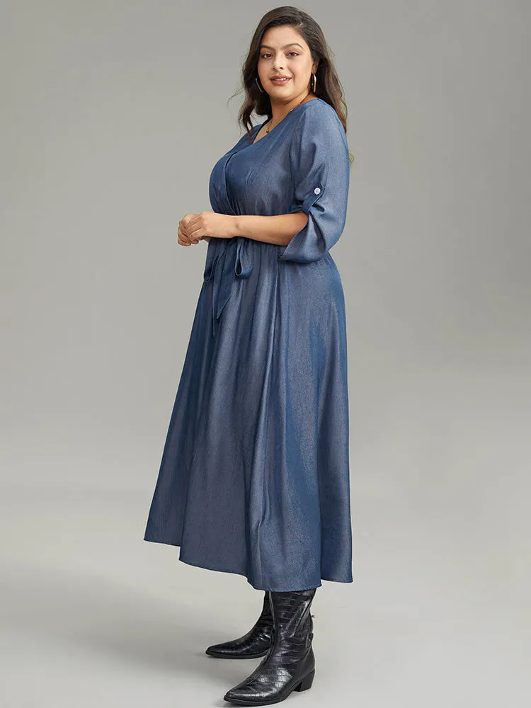 Plain Button Detail Wrap Belted Tab Sleeve Dress sold by Bloomchic product image thumbnail 3