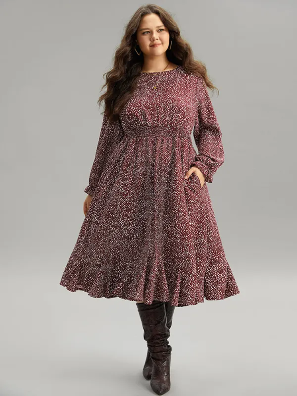 Polka Dot Shirred Ruffles Pocket Dress sold by Bloomchic