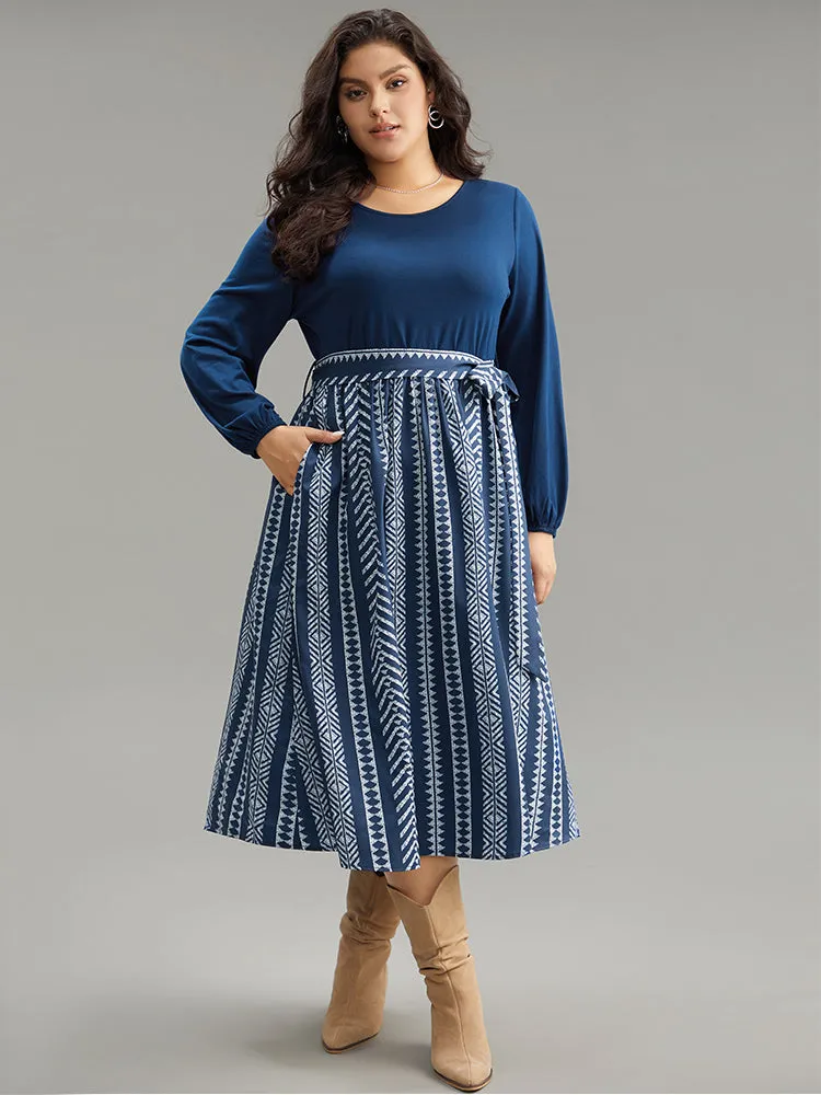Bandana Striped Patchwork Pocket Belted Dress sold by Bloomchic product image thumbnail 2