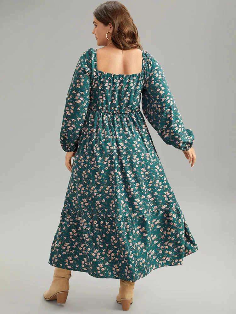 Ditsy Floral Square Neck Elastic Waist Ties Dress sold by Bloomchic product image thumbnail 3