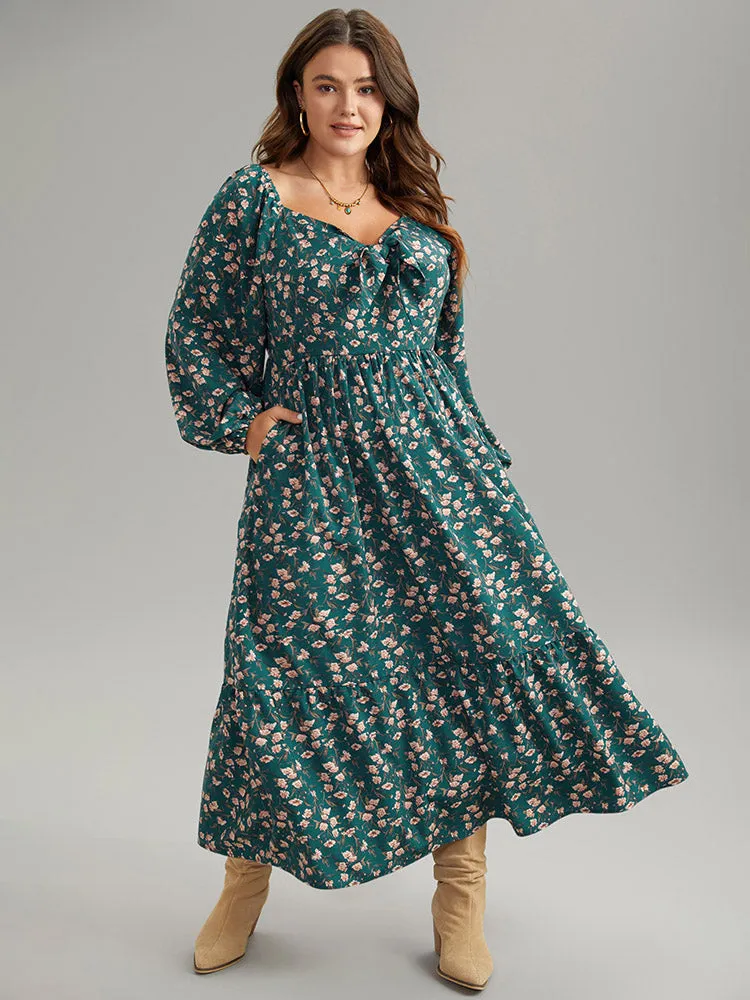 Ditsy Floral Square Neck Elastic Waist Ties Dress sold by Bloomchic product image thumbnail 5