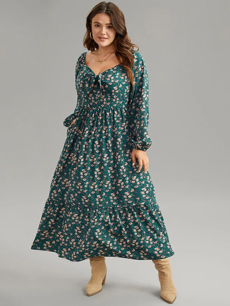 Ditsy Floral Square Neck Elastic Waist Ties Dress sold by Bloomchic product image thumbnail 4